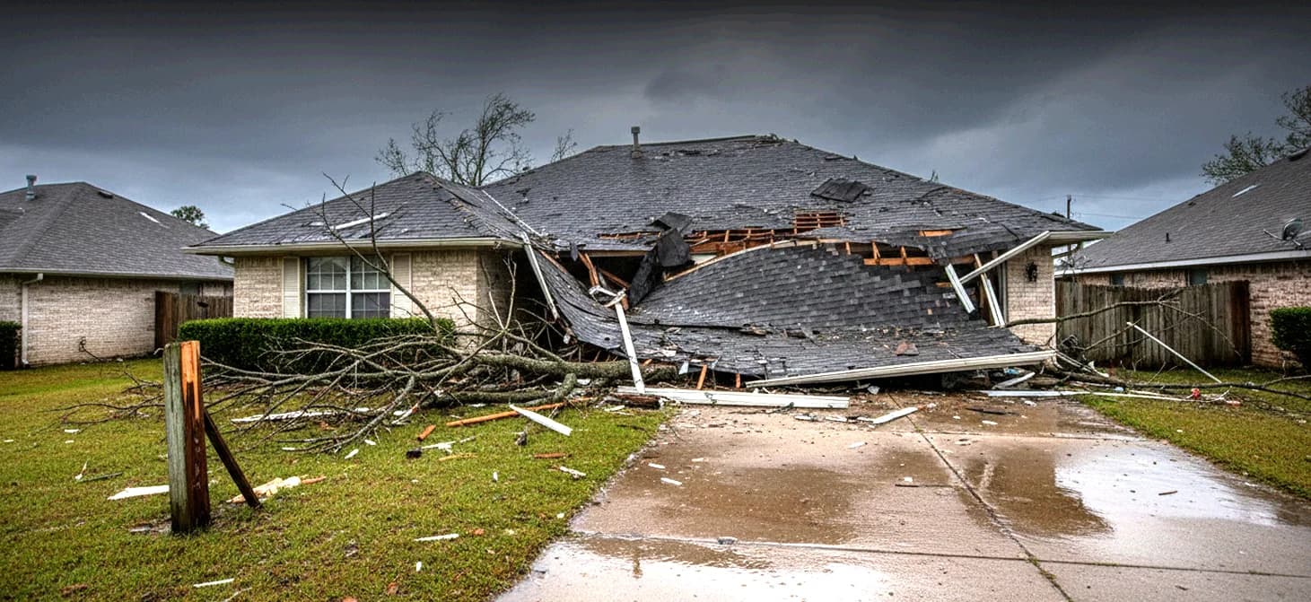 Storm and hail damage on a residential roof