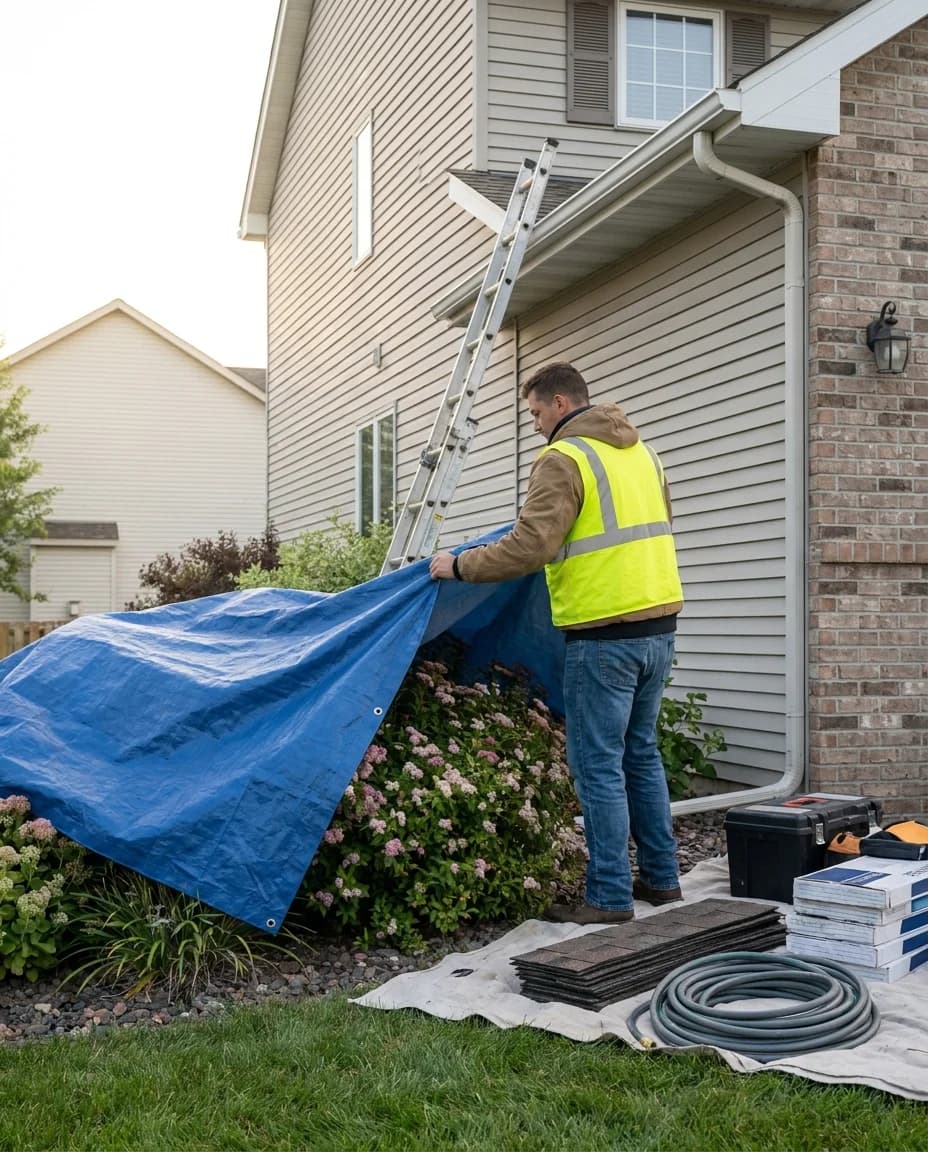 Roofing crew keeping a clean, protected job site